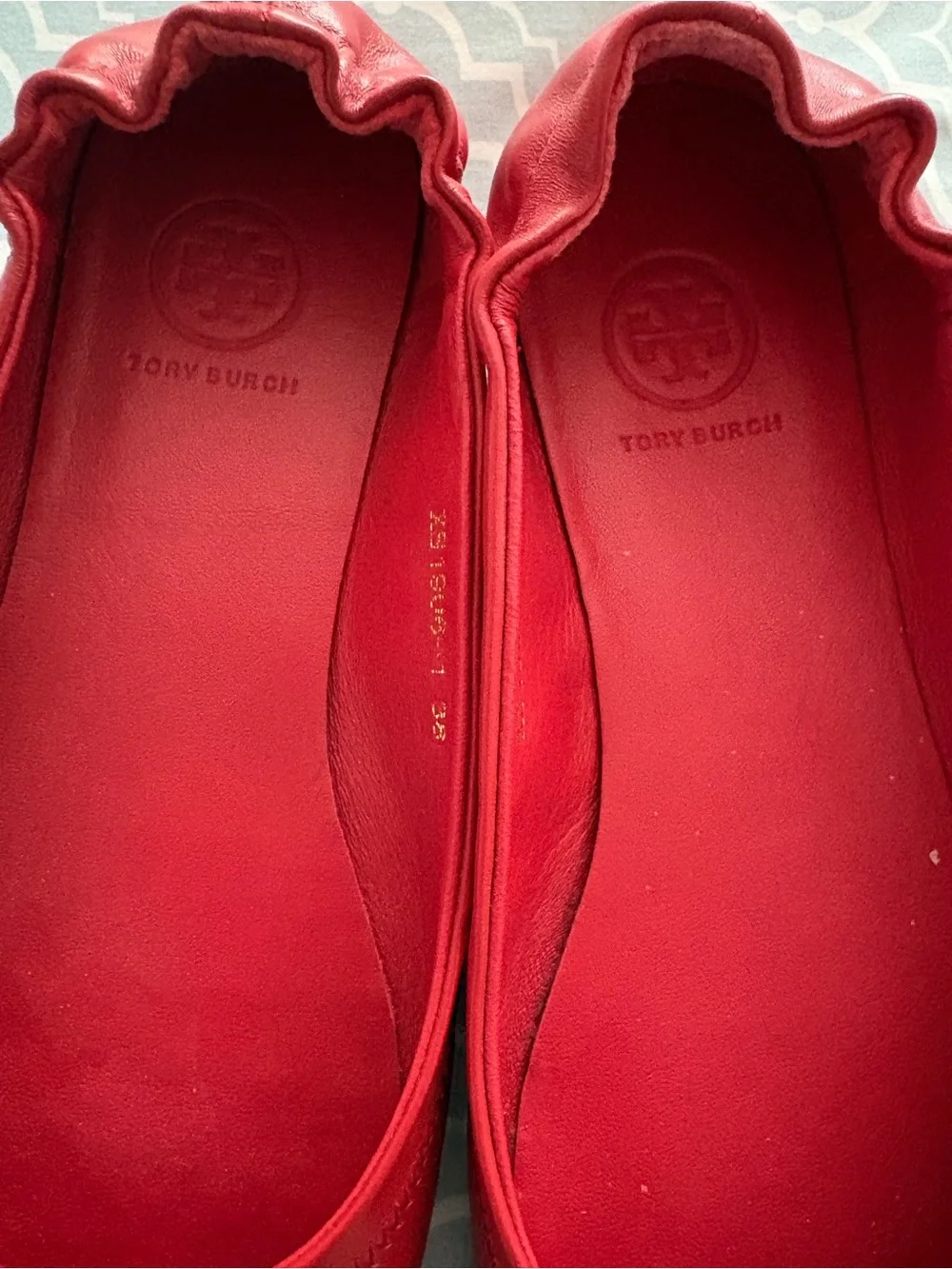 Tory Burch Cherry Red Logo Round-Toe Ballet Flats